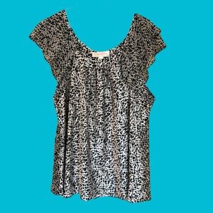 OSCAR DE LA RENTA PINK LABEL VINTAGE‎ BLACK WHITE RUFFLE CAP SLEEVE XL BLOUSE